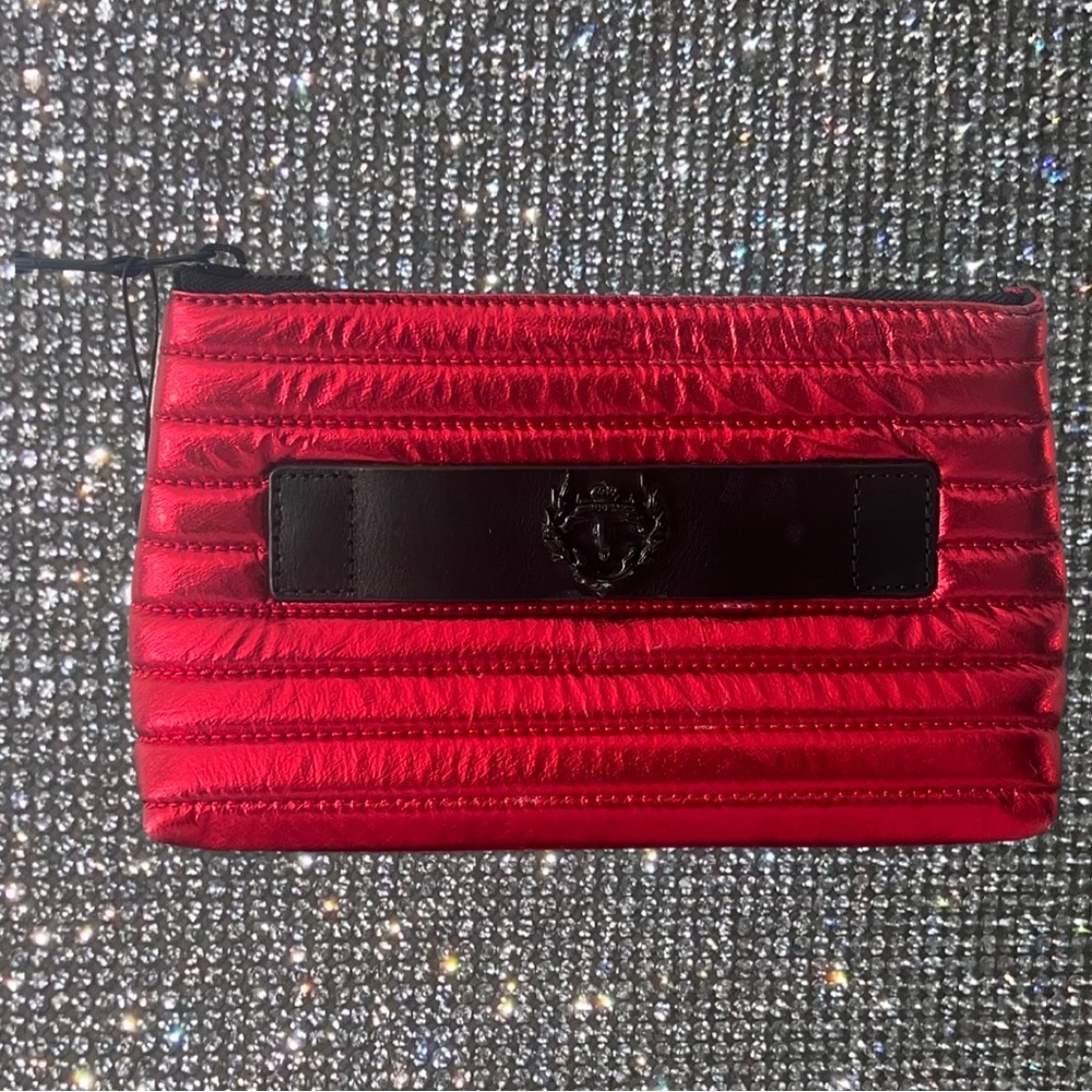 Rudsak bag pouch quilted metallic red shiny black Canadian heritage makeup purse